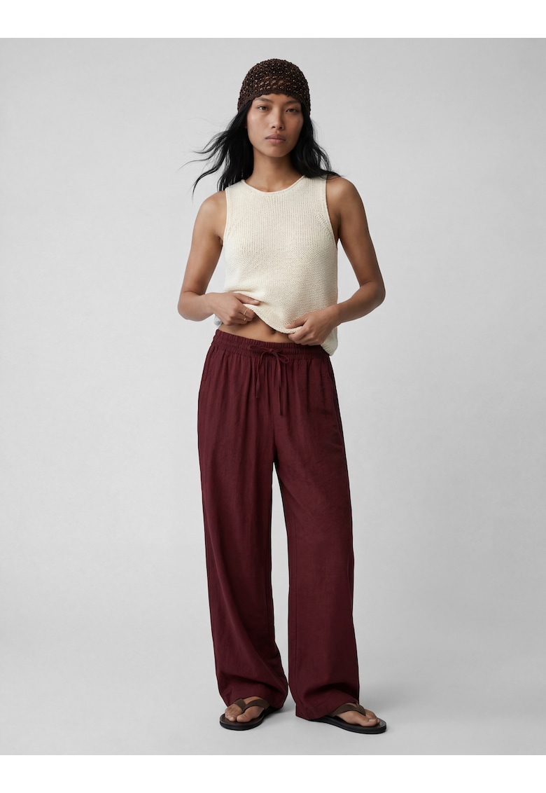 Pantaloni texturati din amestec de modal cu snur - Visiniu