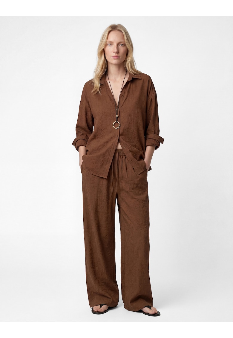 Pantaloni texturati din amestec de modal cu snur - Maro