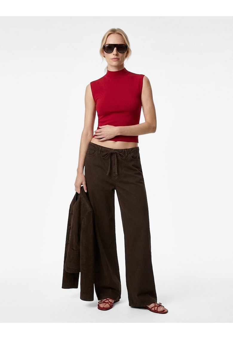 Pantaloni de bumbac cu croiala ampla si talie ajustabila - Maro inchis