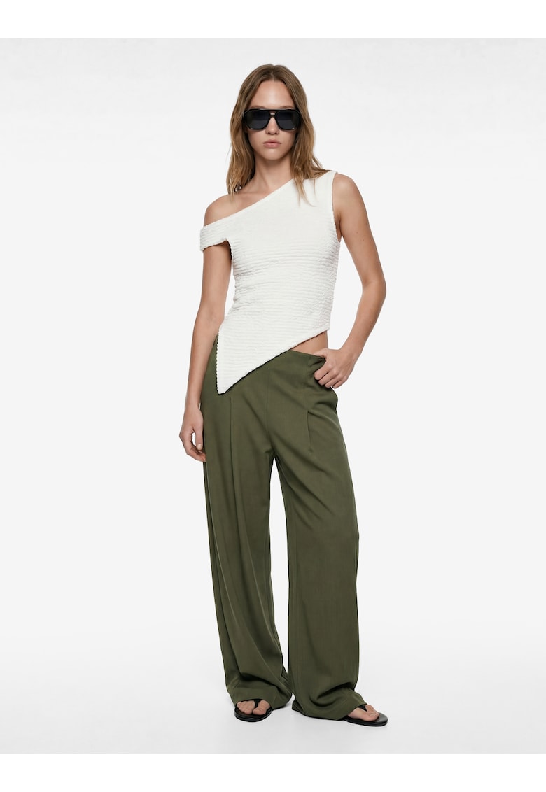 Pantaloni cu croiala ampla si talie inalta - Kaki inchis