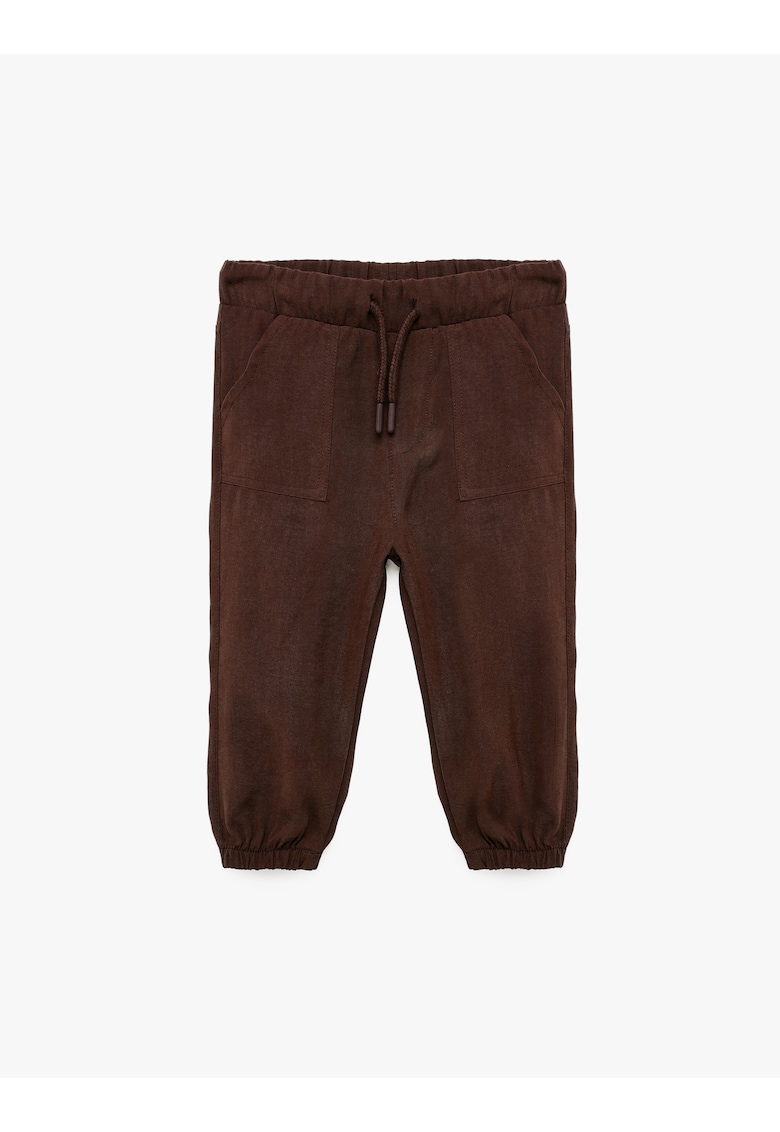 Pantaloni din amestec de modal cu snur in talie - Maro cognac