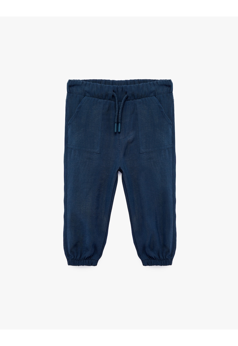 Pantaloni din amestec de modal cu snur in talie - Albastru inchis