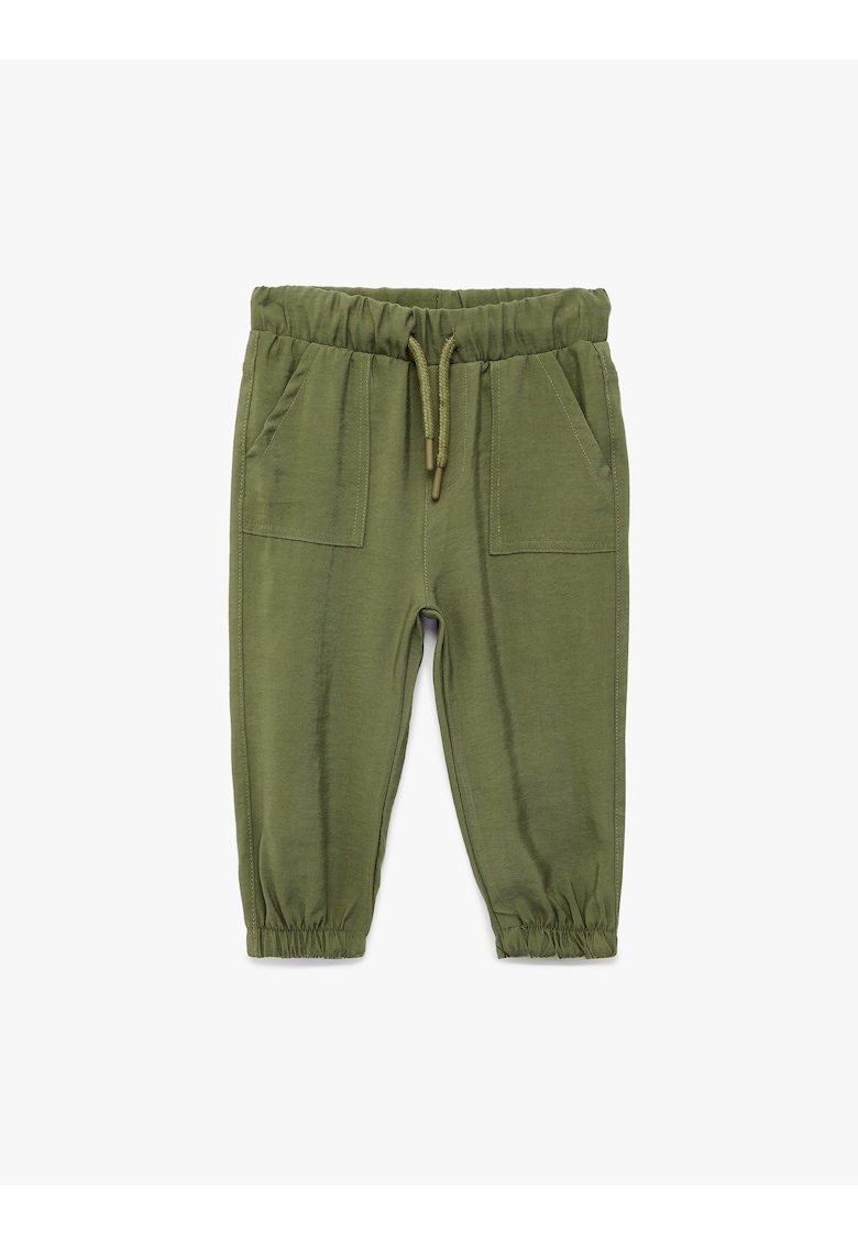 Pantaloni din amestec de modal cu snur in talie - Verde masliniu