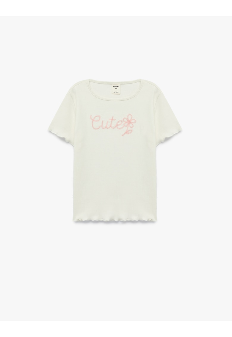 Tricou striat cu detaliu brodat - Verde pal/Roz pal
