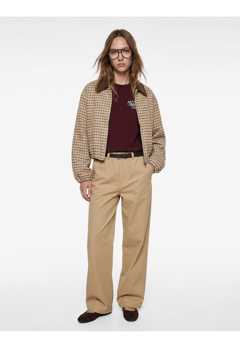 Pantaloni din bumbac cu curea in talie - Bej deschis