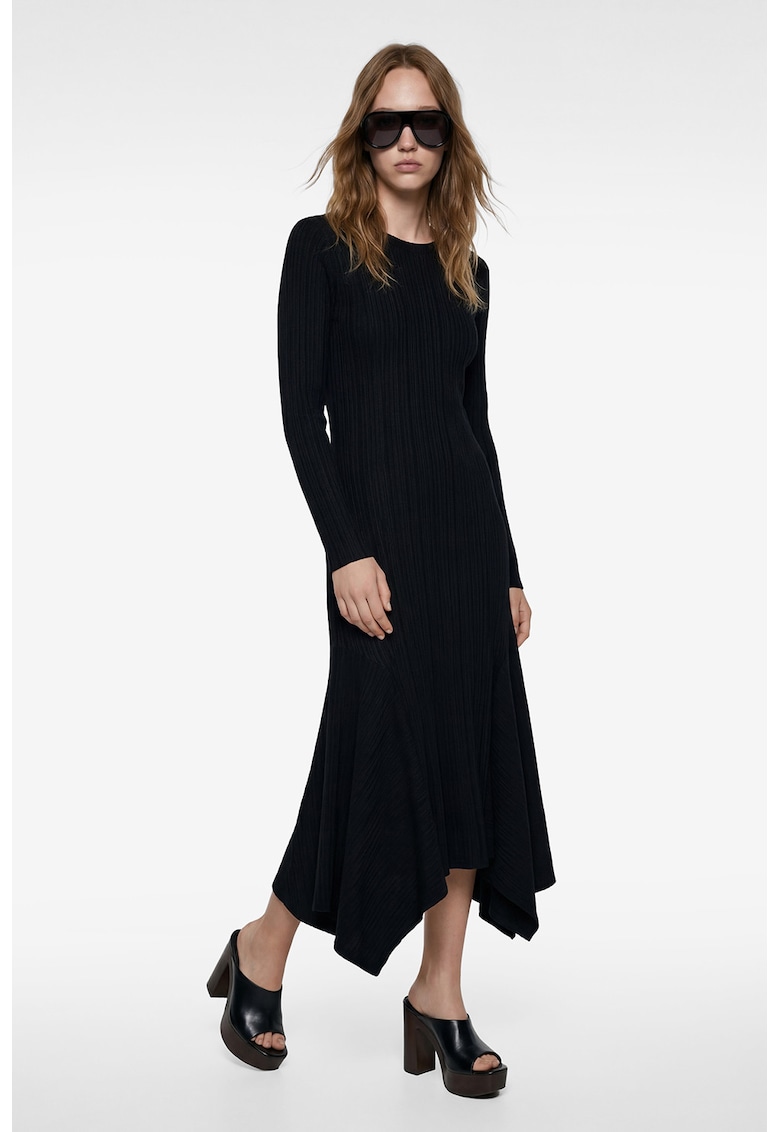 Rochie asimetrica striata - Negru