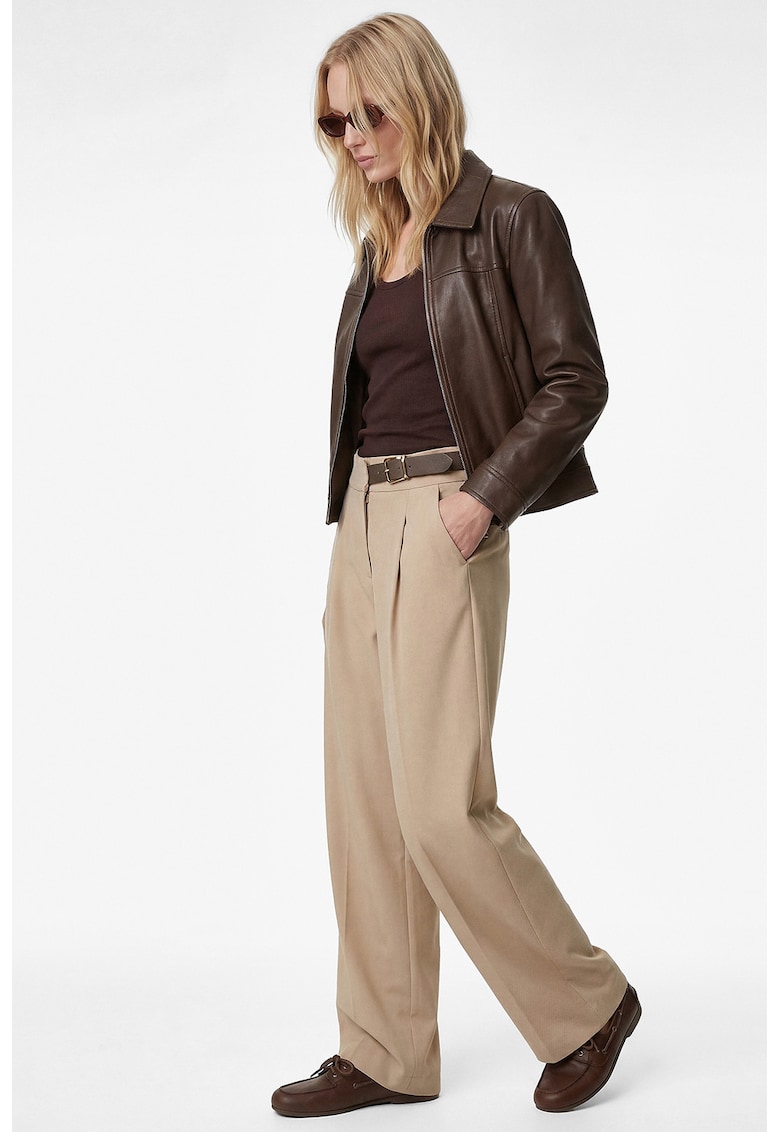 Pantaloni drepti cu croiala ampla - Bej deschis