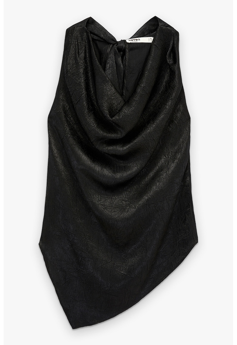 Bluza de satin cu fronseuri - terminatie asimetrica - fara maneci - Negru