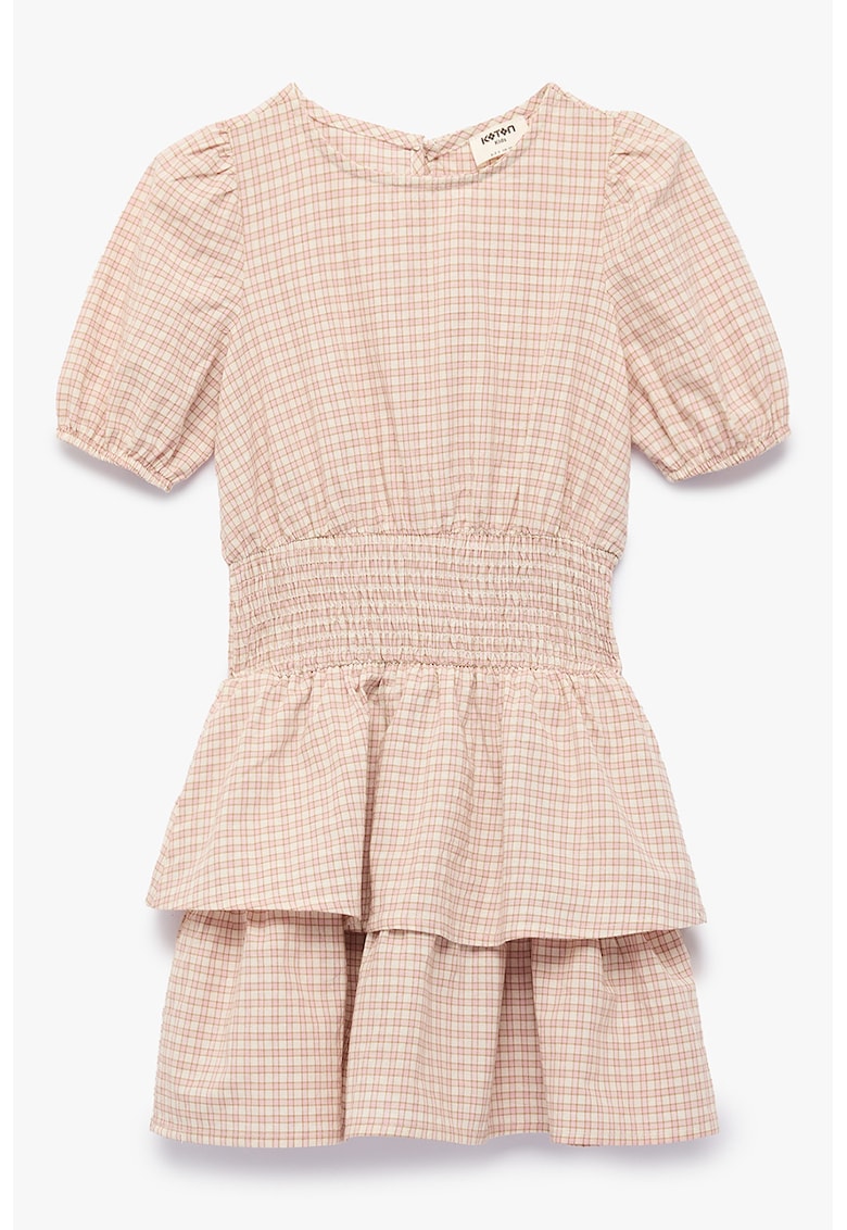 Rochie evazata in carouri - Roz pastel/Bej