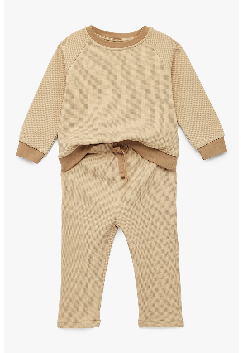 Set de bluza de trening din bumbac cu maneci raglan si pantaloni cu snur - 2 piese - Bej
