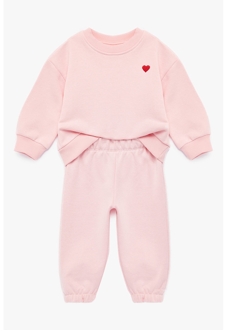 Set de bluza de trening din amestec de bumbac si maneci drop si pantaloni - 2 piese - Roz pastel