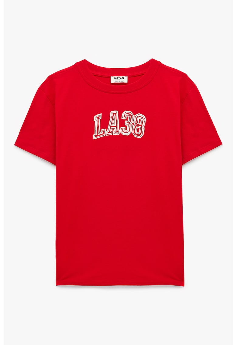 Tricou de bumbac cu imprimeu text - Rosu