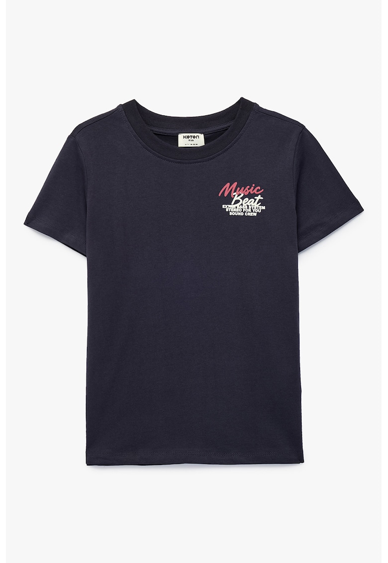 Tricou de bumbac cu imprimeu text pe spate - Bleumarin