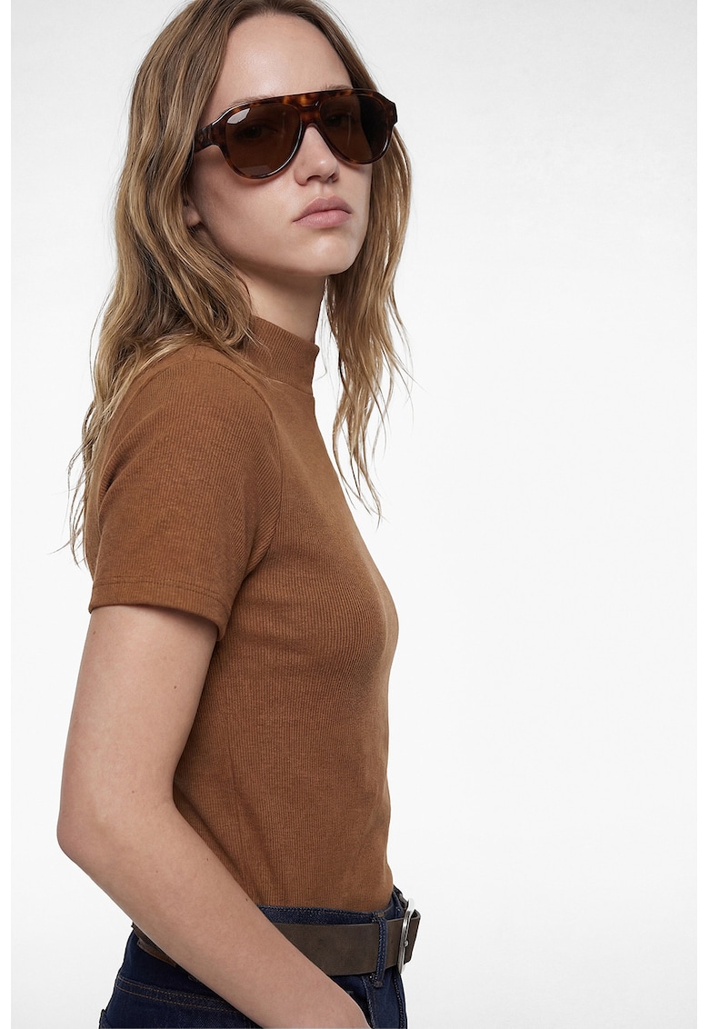Tricou uni din modal si bumbac - Caramel