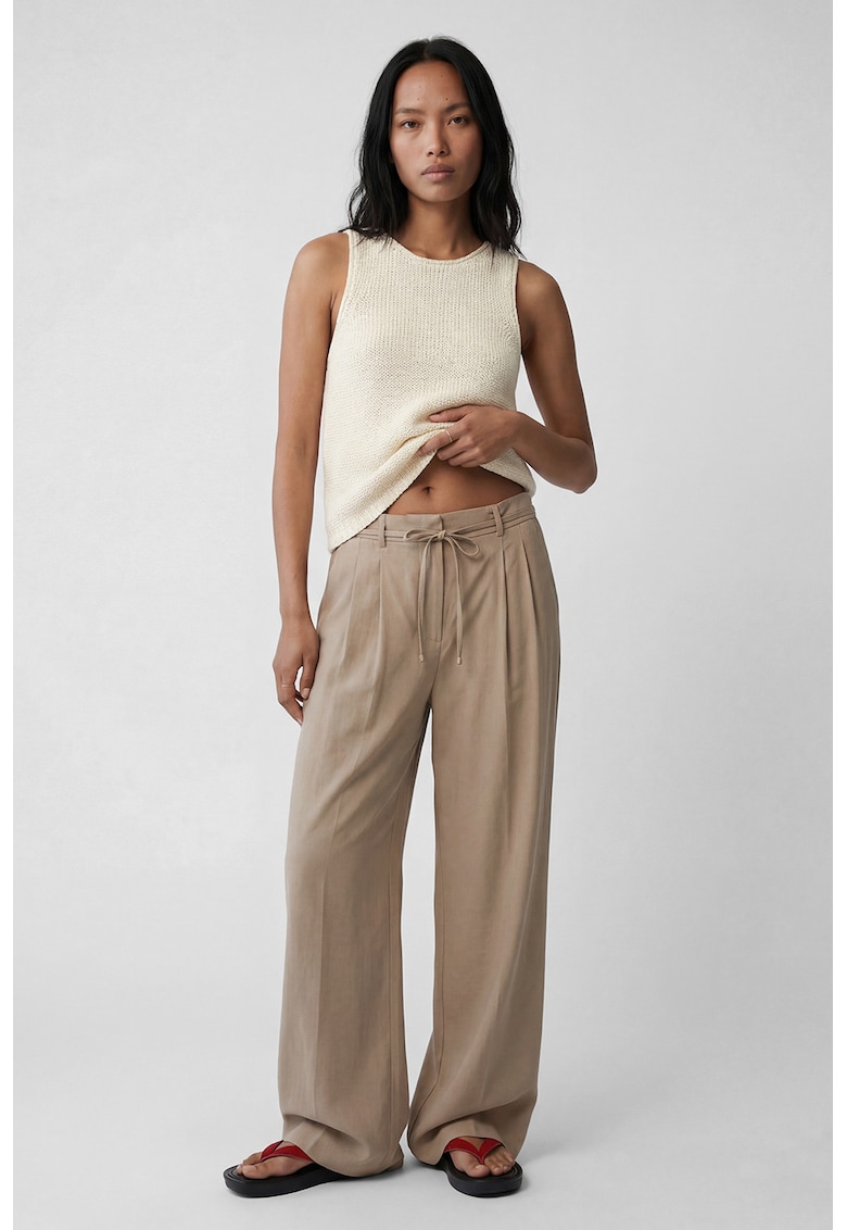Pantaloni din amestec de modal cu croiala ampla si cordon - Maro taupe deschis