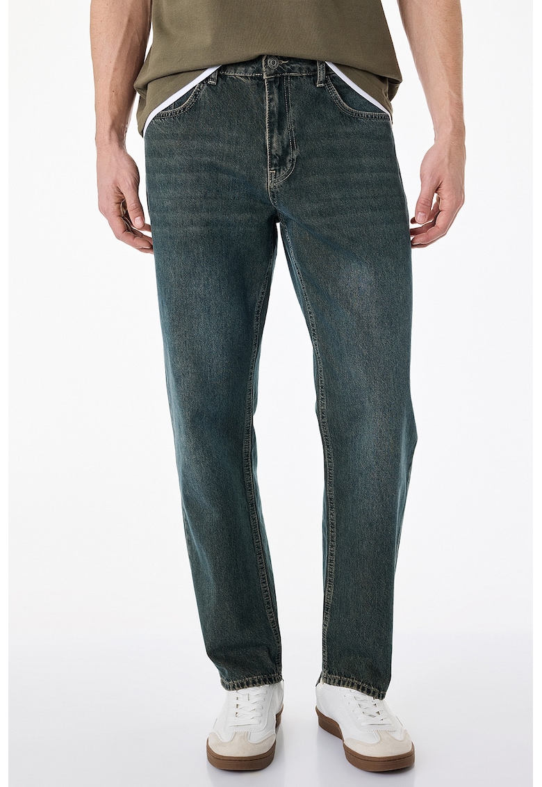 Blugi drepti cu aspect decolorat - Negru stins
