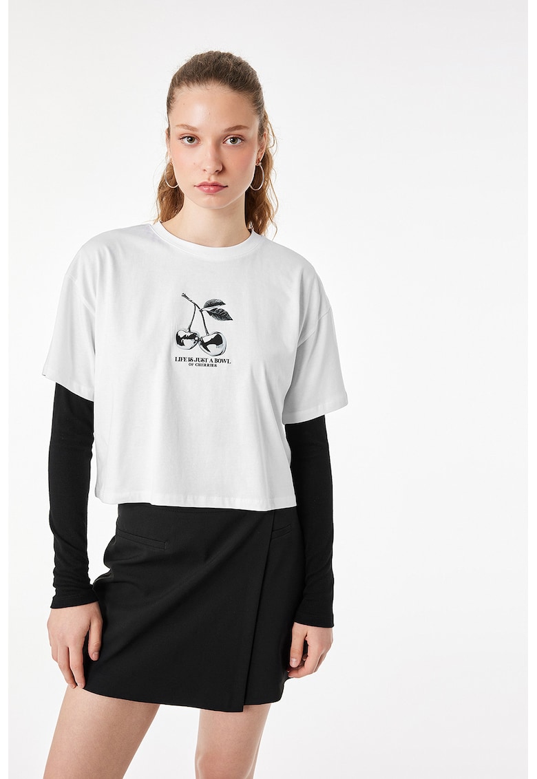 Tricou cu imprimeu grafic - Negru stins/Alb murdar