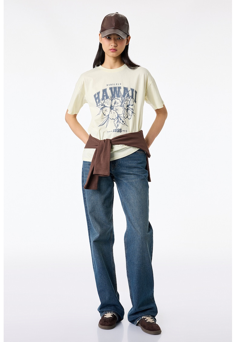 Tricou cu imprimeu grafic - Gri deschis/Bej deschis