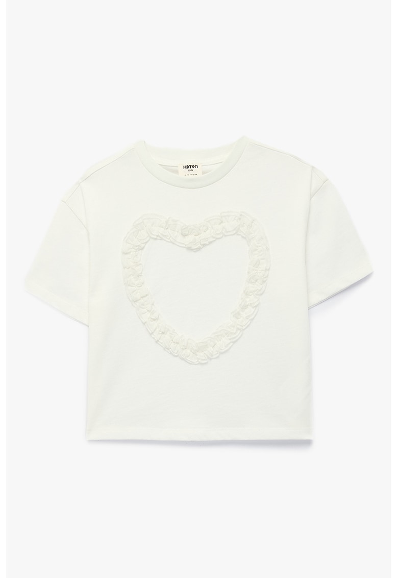 Tricou de bumbac cu decolteu la baza gatului - Alb murdar