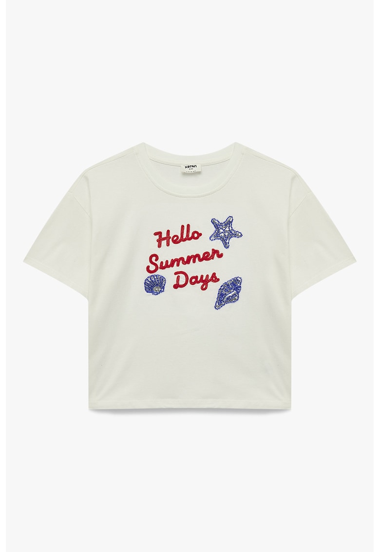Tricou de bumbac cu model text - Rosu/Alb murdar