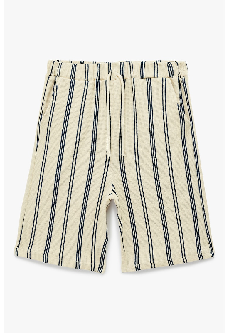 Pantaloni scurti de bumbac cu dungi - Albastru inchis/Galben pal