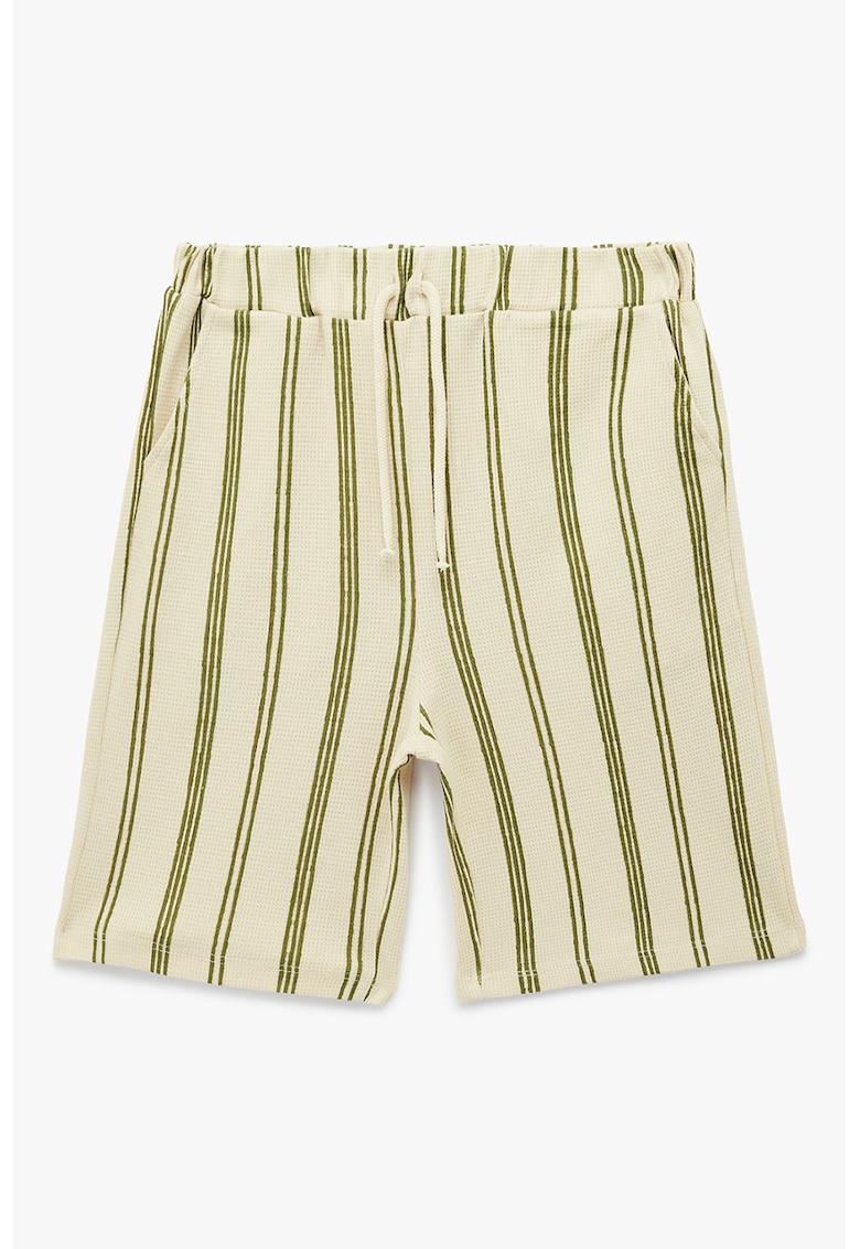 Pantaloni scurti de bumbac cu dungi - Galben pal