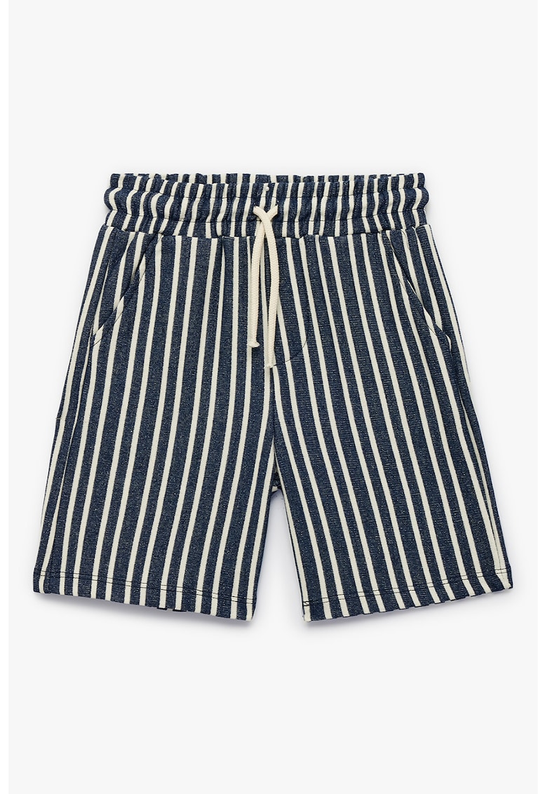 Pantaloni scurti cu dungi - Albastru inchis/Galben pal