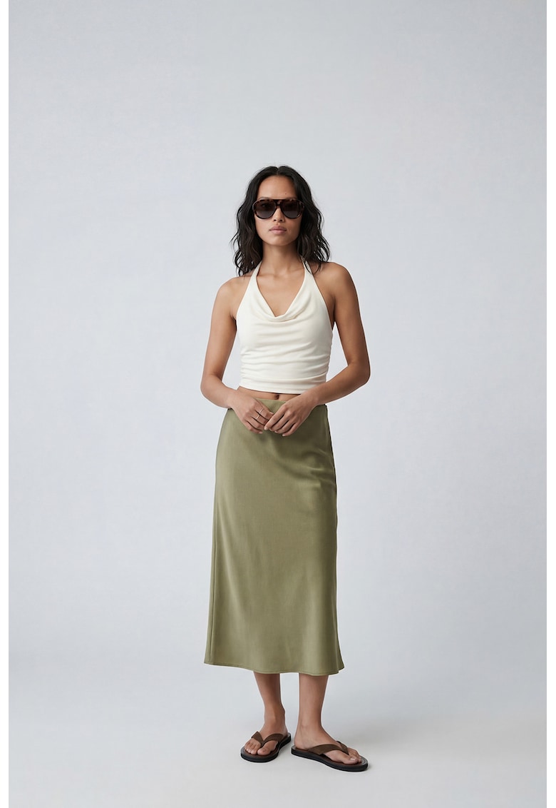 Fusta midi de satin - Verde pal