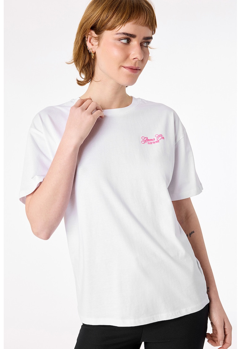 Tricou cu imprimeu text - Roz pastel/Alb optic