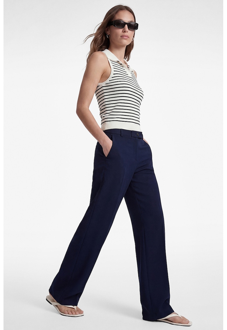 Pantaloni drepti cu pliuri - Bleumarin