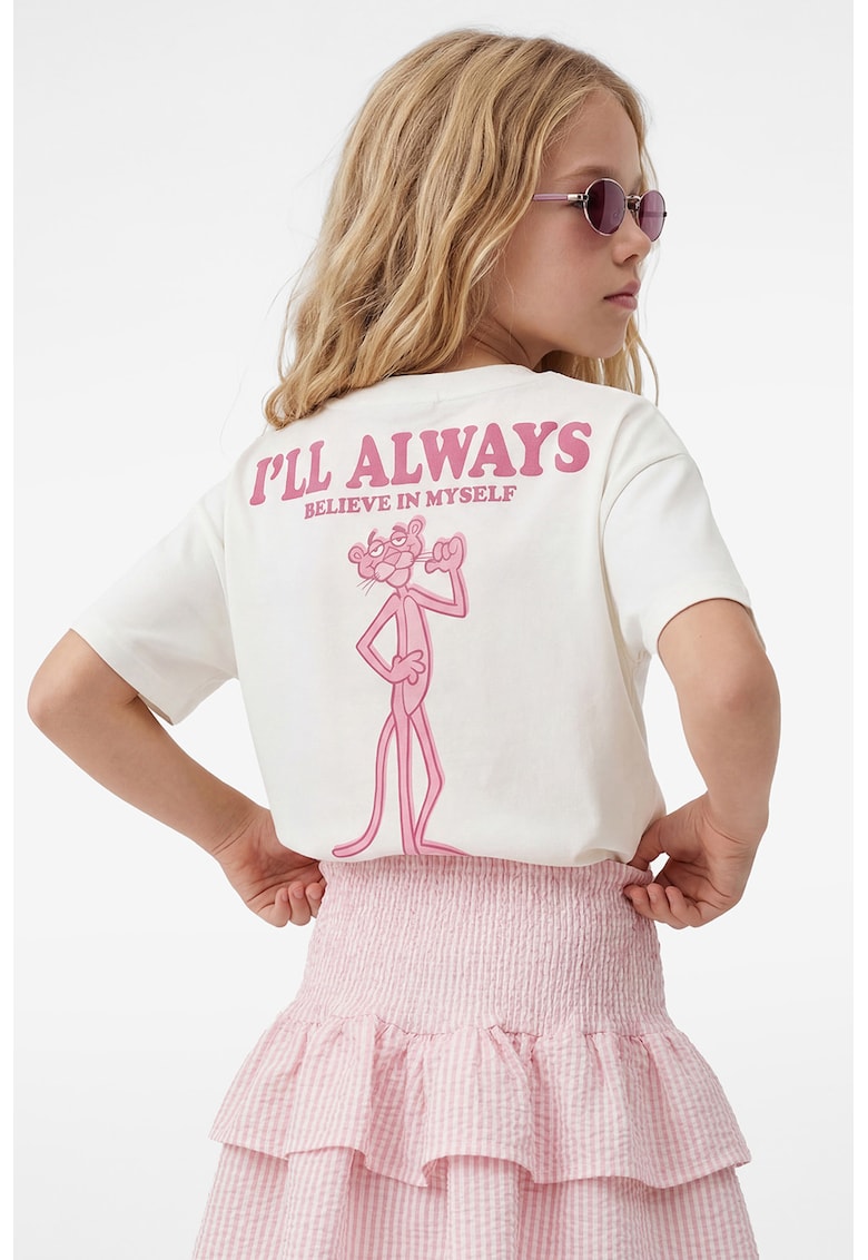Tricou cu imprimeu cu desene pe spate - Roz pastel/Alb murdar