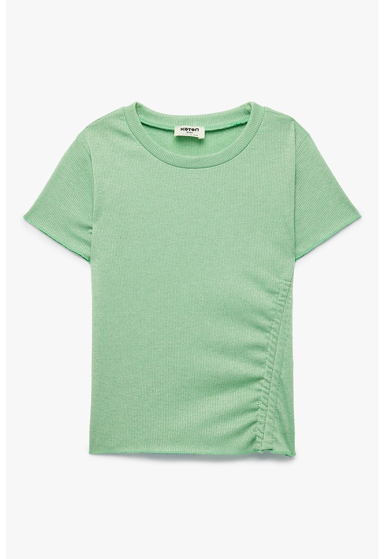 Tricou texturat cu decolteu la baza gatului - Verde pal