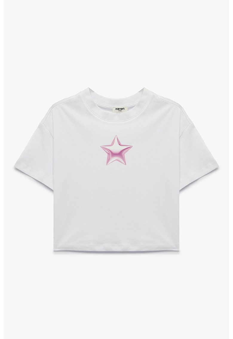 Tricou de bumbac cu imprimeu grafic - Roz pastel/Alb optic