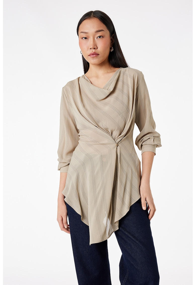 Bluza asimetrica cu dungi si decolteu in V - Bej deschis