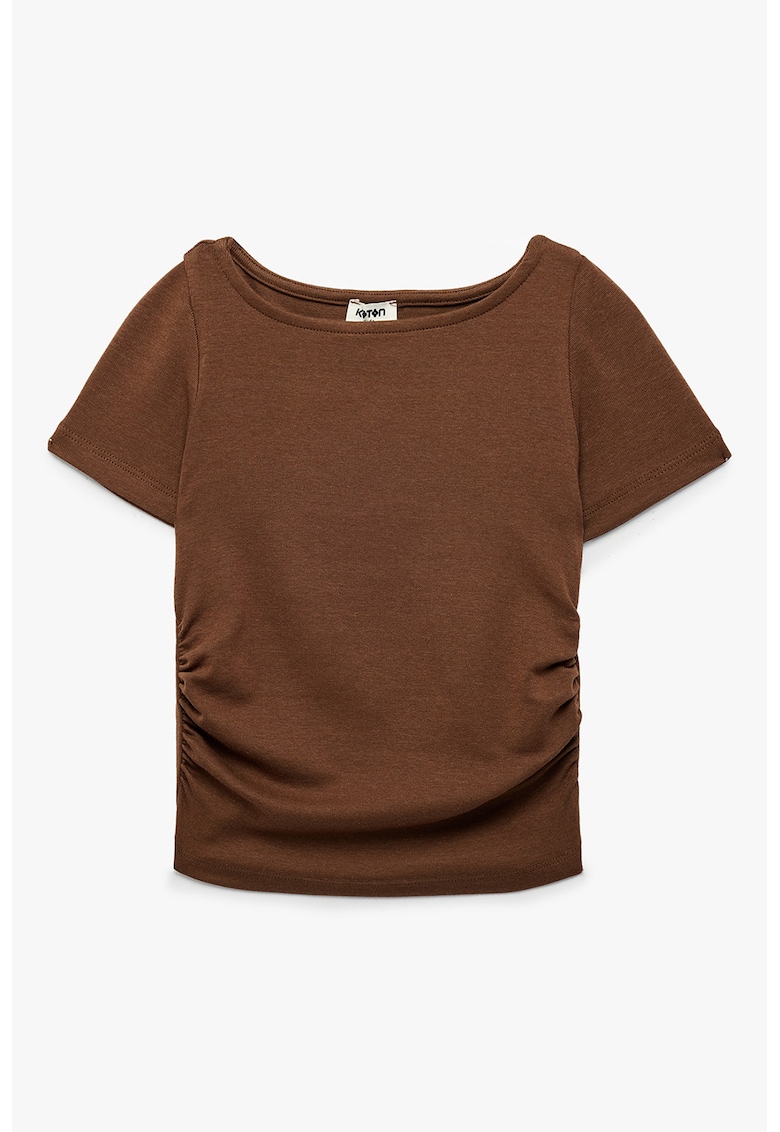 Tricou uni cu decolteu rotund - Maro pamantiu