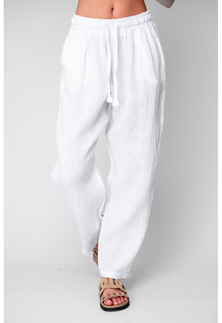Pantaloni boyfriend lung din 100% in Alb optic - Alb optic