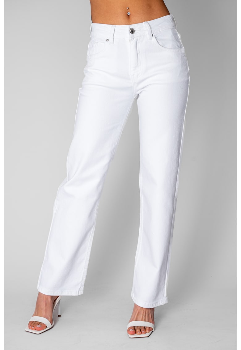 Blugi lungi elastici cu broderie 20846 - Alb