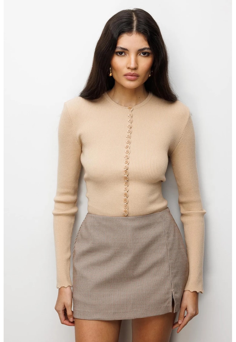 Cardigan tricotat cu nasturi maneci lungi - tan natural - poliester - set