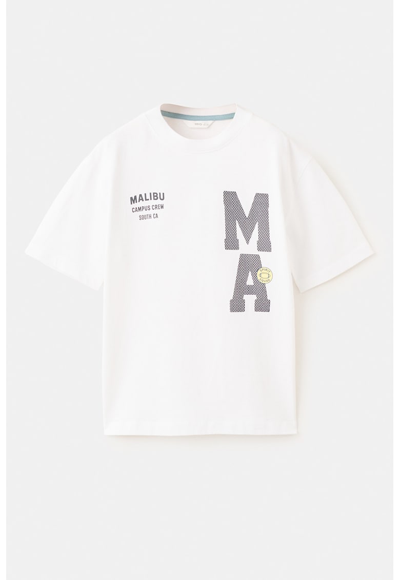Tricou din bumbac cu imprimeu text - Alb murdar