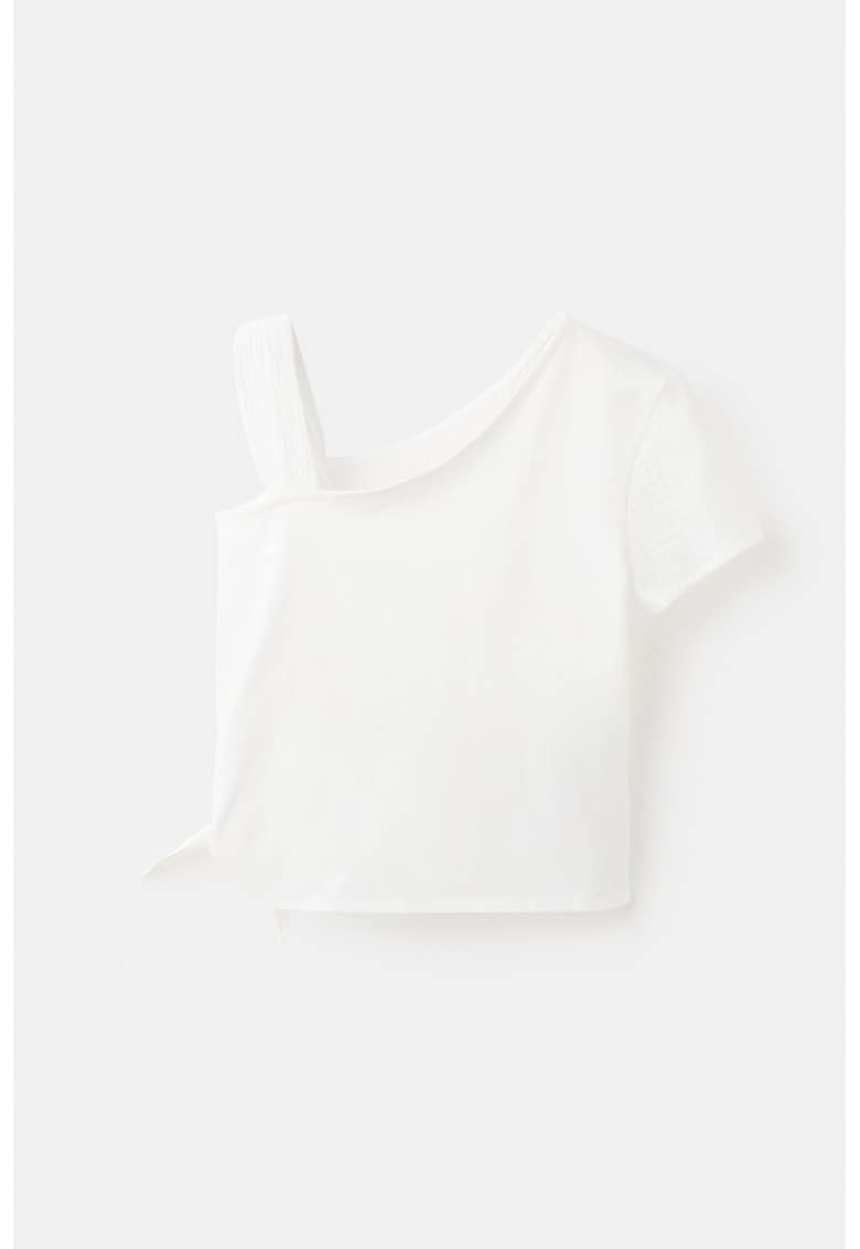 Tricou din bumbac cu detaliu cu bareta pe umar - Alb optic