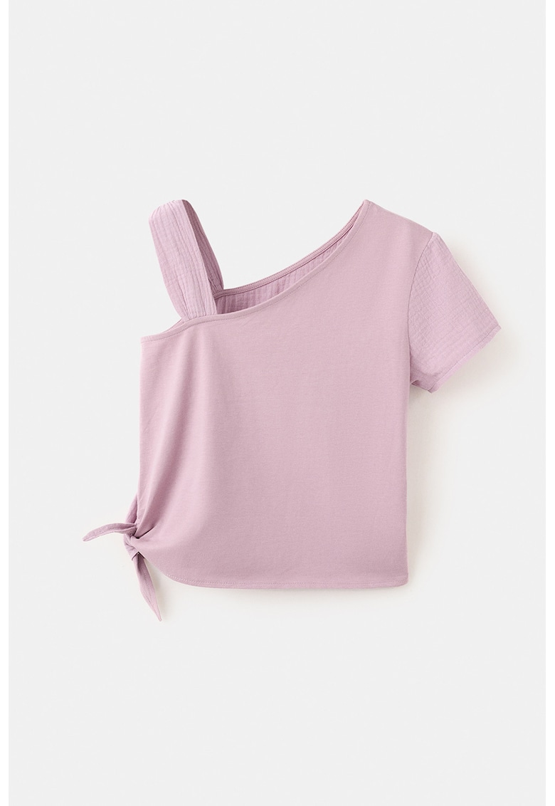 Tricou din bumbac cu detaliu cu bareta pe umar - Lila