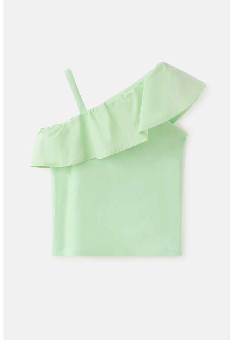 Top cu decolteu pe un umar si volane - Verde pal