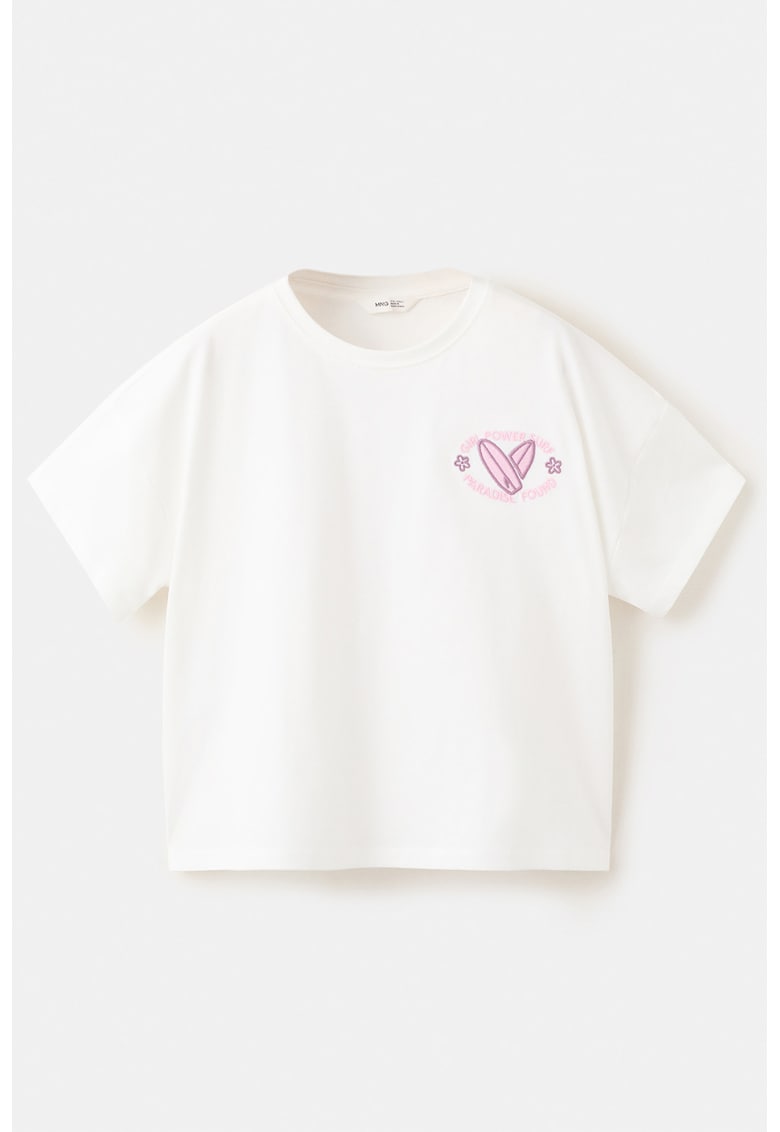 Tricou cu decolteu la baza gatului si imprimeu pe partea din spate - Alb/Violet