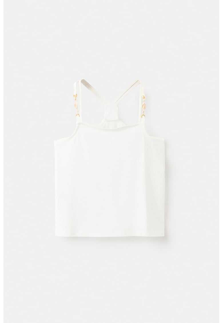 Top din bumbac cu model uni - Alb
