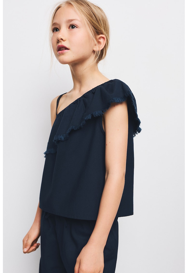 Bluza cu decolteu pe umeri si model uni - Bleumarin