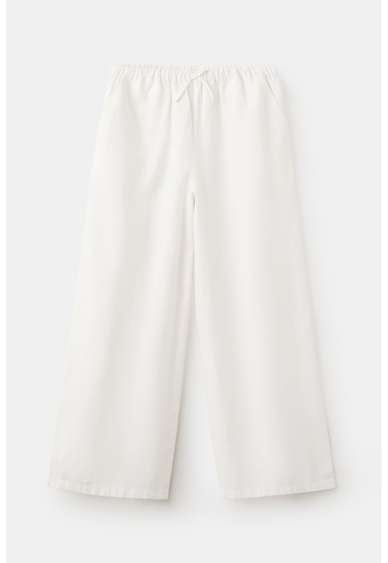 Pantaloni cu croiala dreapta si talie elastica - Alb murdar