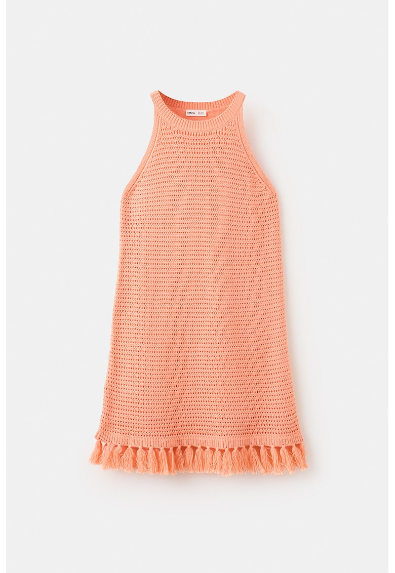 Rochie crosetata de bumbac organic cu franjuri - Portocaliu pal