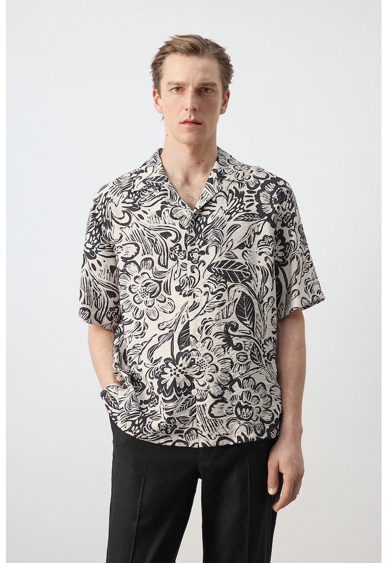 Camasa regular fit cu model - Negru/Bej