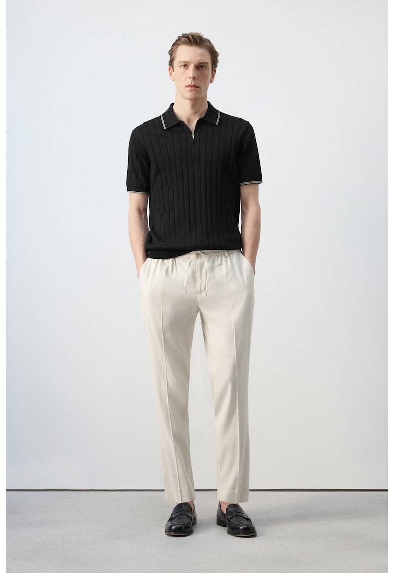 Pantaloni slim fit cu snur - Bej deschis