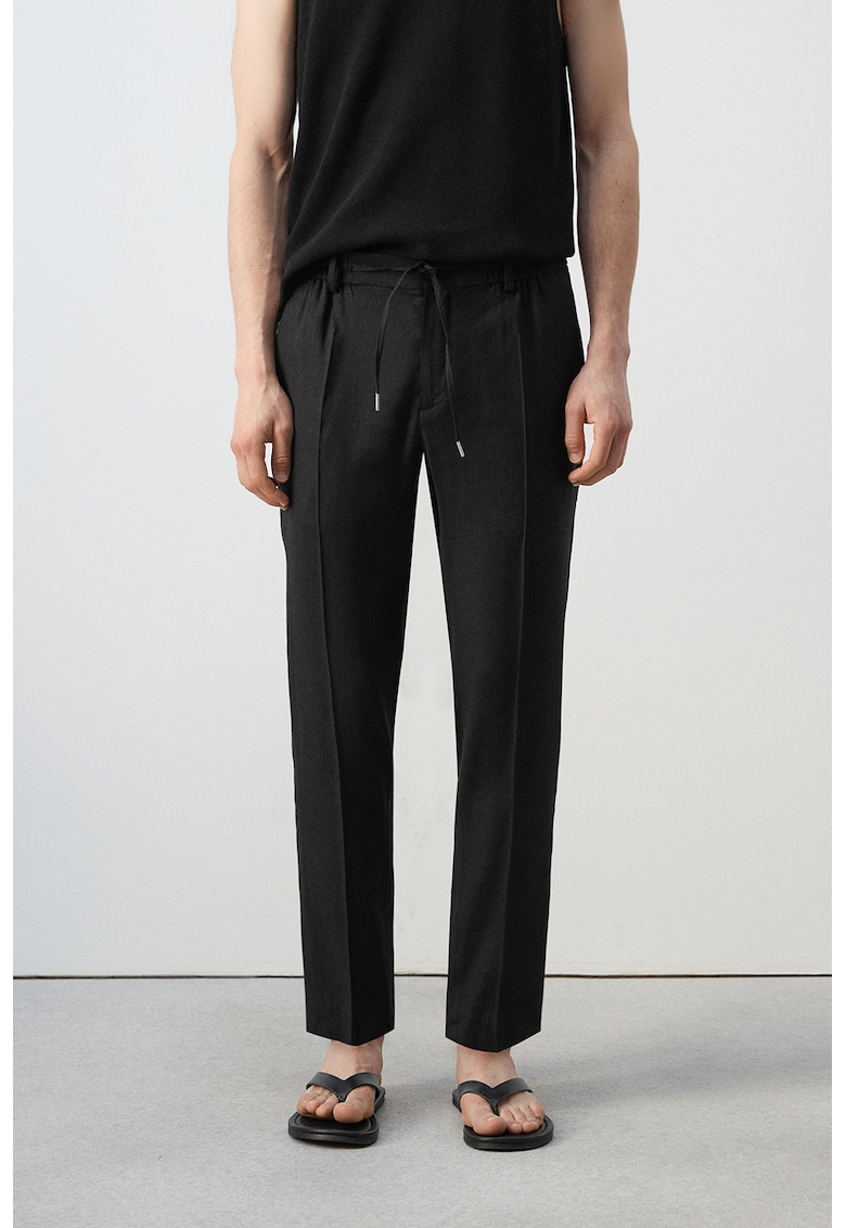 Pantaloni slim fit cu snur - Negru
